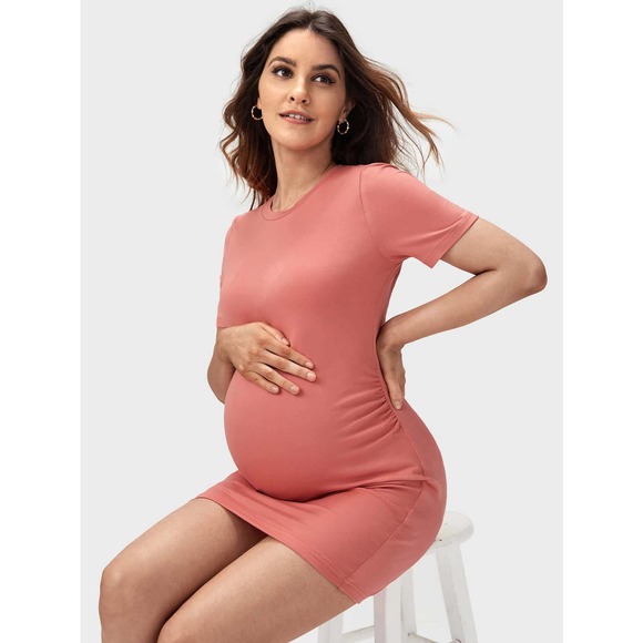 Maternity Solid Round Neck Bodycon Dress - Picture 10 of 11